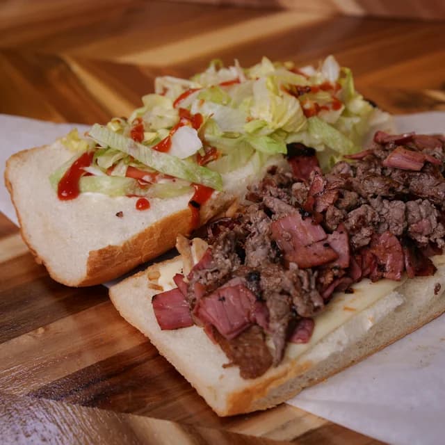 Bistrami sandwich — steak and pastrami on Italian bread at El Punto Sandwichera, Allentown PA